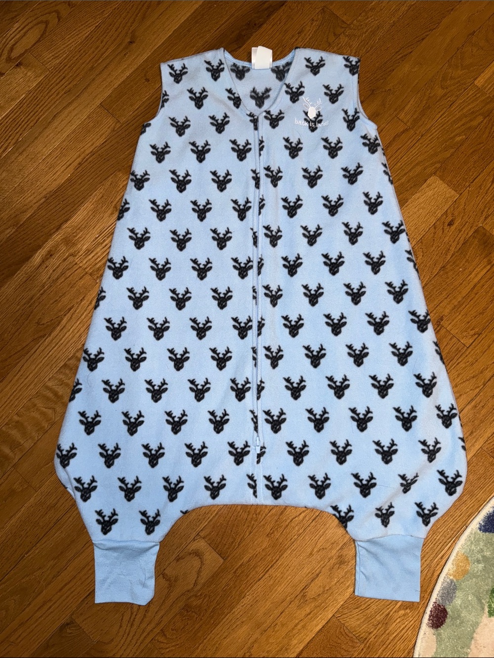 Halo Light Blue fleece Sleep Sack with Black Deer Pattern